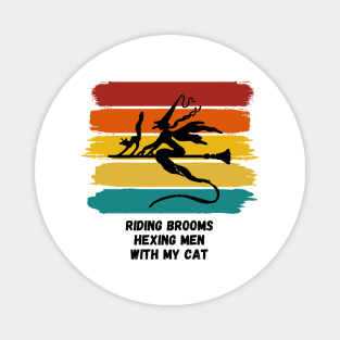 Sunset Witch Riding Brooms Hexing Men with My Cat Magnet